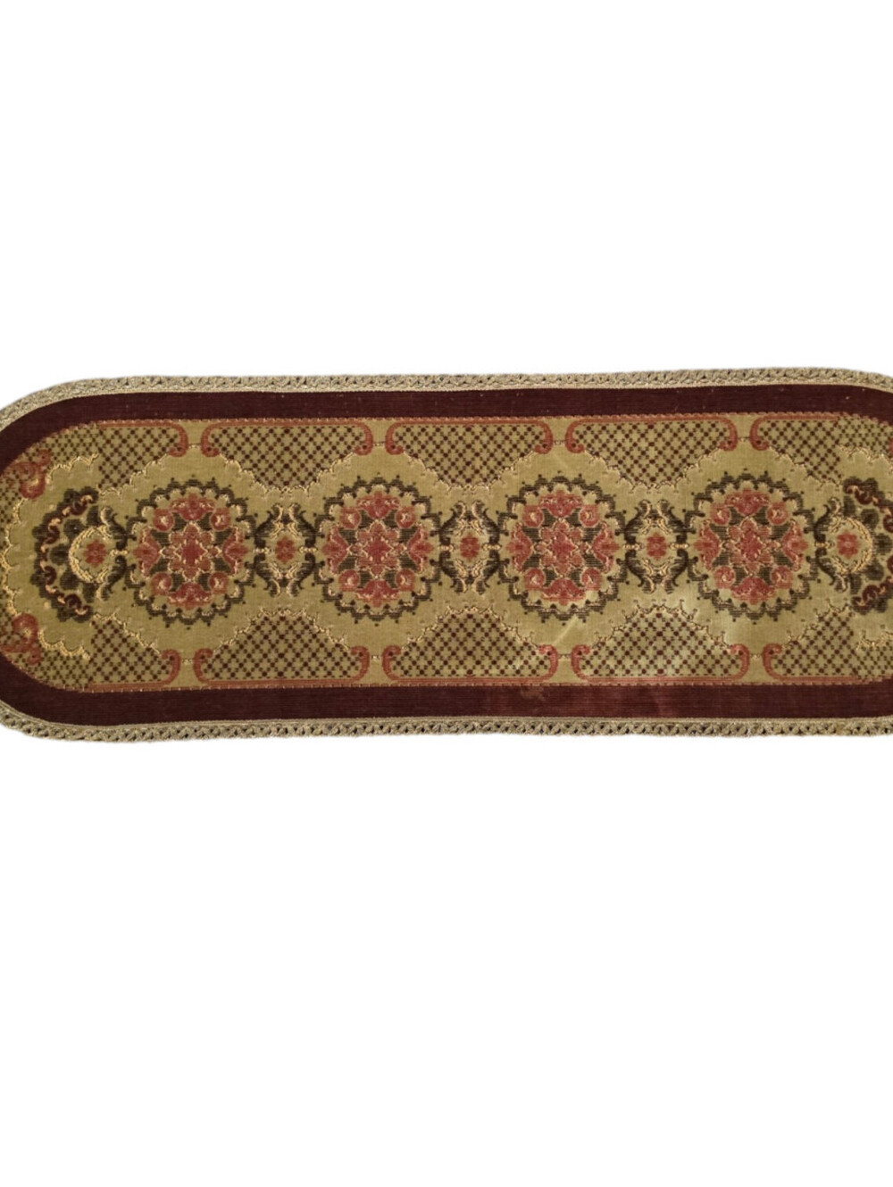 Vintage 1940s Celina Floral Medallion Runner Rug 14" x 46" Victorian